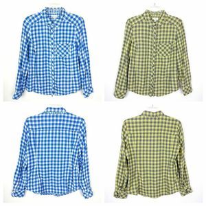 (2) CASLON Nordstrom Shirts Petite Size M Plaid Blue Yellow Long Sleeve 90s